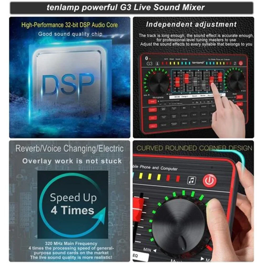Podcast Microphone SoundCard Kit,Professional Studio Condenser Mic&G3 Live Sound